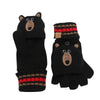 Black Bear Knit Fingerless Gloves w/ Finger Flap
