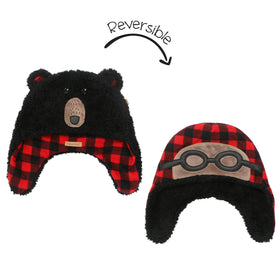 Black Bear/Aviator Reversible Kids Sherpa Hat