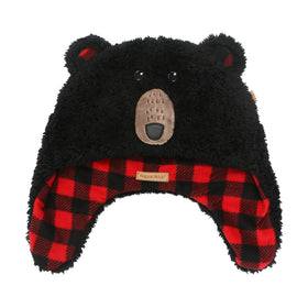 Black Bear/Aviator Reversible Kids Sherpa Hat