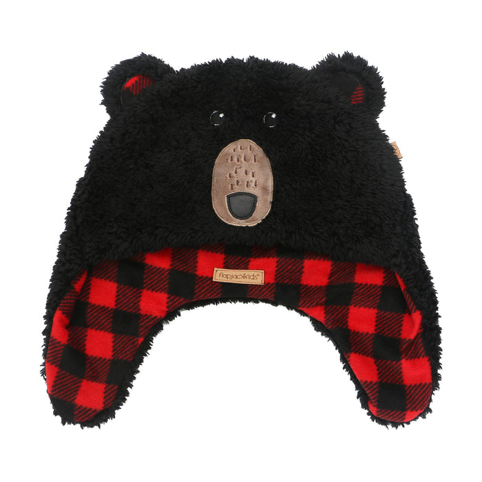 Black Bear/Aviator Reversible Kids Sherpa Hat