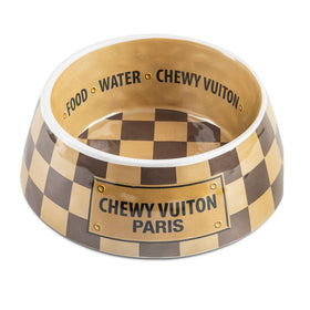 Chewy Vuiton Dog Bowl Checker Pattern